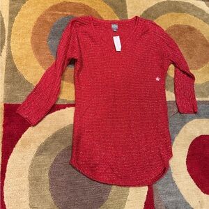 NWT New York & Company Red Sparkle V Neck Sweater 3/4 Sleeve Women’s Size Small